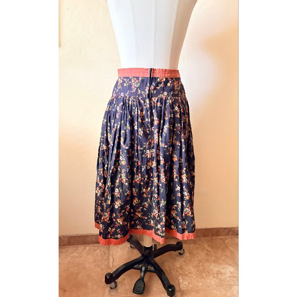Vintage 70s 80s Floral Prairie Midi Skirt Black Coral Boho Cottagecore S - Picture 5 of 7